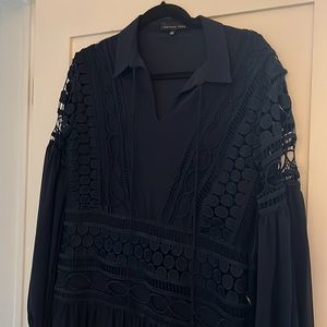 Endless Rose Navy Drop Waist Lace Accent Dress